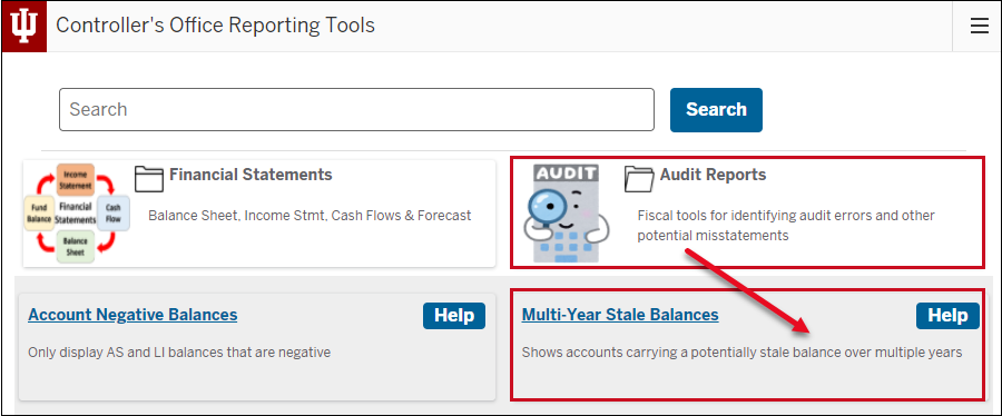 Screenshot showing Multi Year Stale Balance report