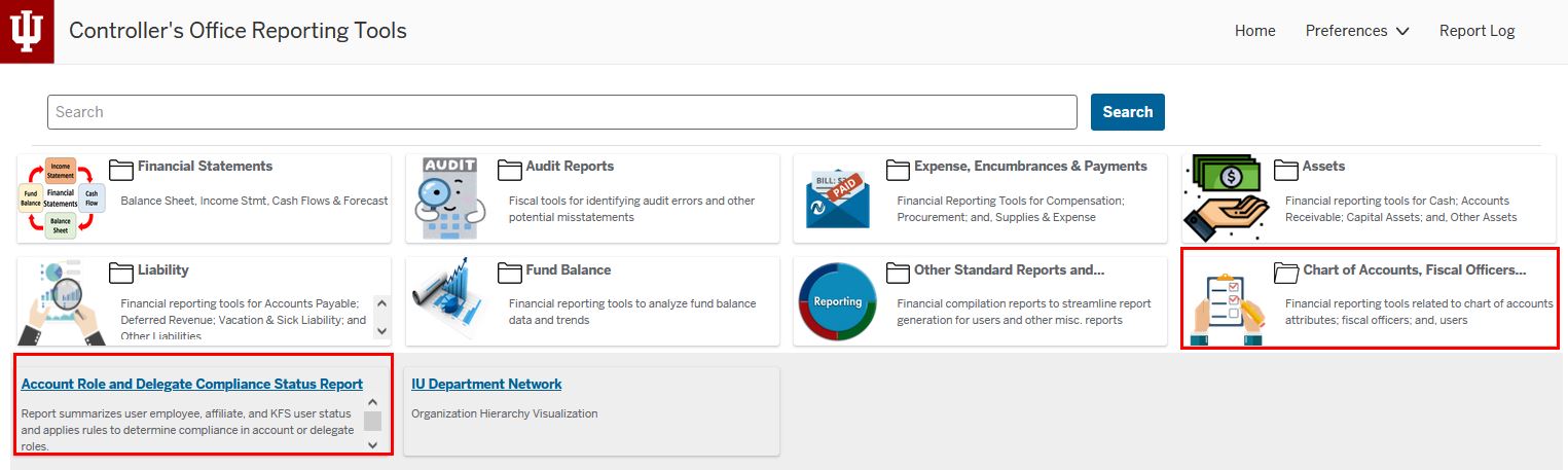 Screen displays the Chart of Accounts, Fiscal Officers, and User tile